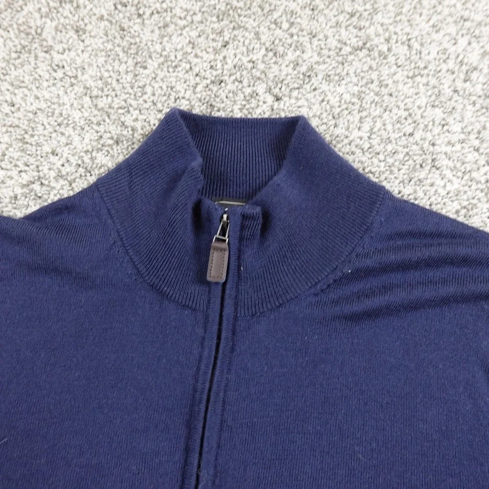Jos A‎ Bank Sweater Mens L Blue Merino Wool Traveler Pullover 1/4 Zip Cozy Warm